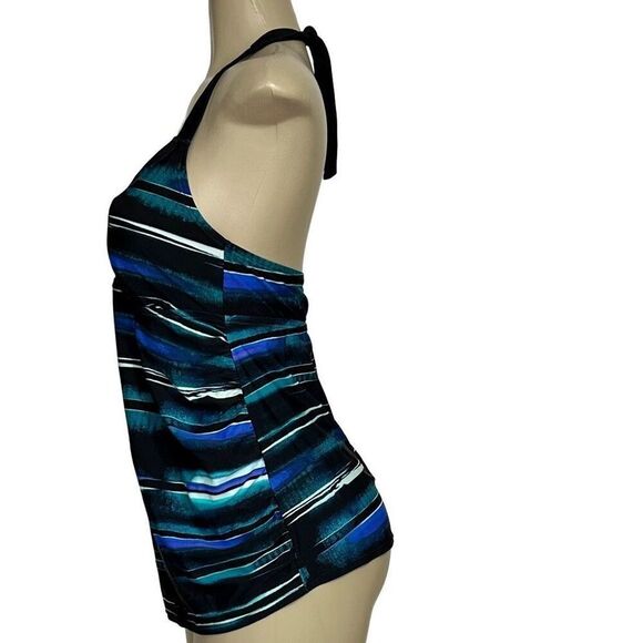 Liz Lange Maternity Tankini Women's Medium Water Color Stripe Halter Swimsuit - Picture 4 of 11
